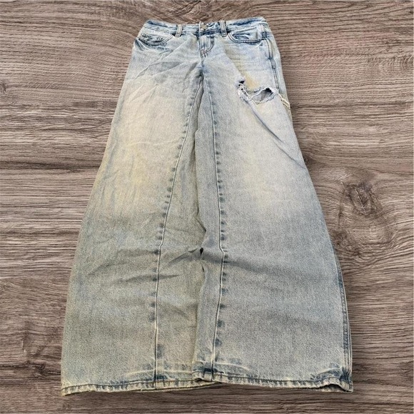 Baggy Wide Leg Blue Wash Denim Jeans Huge Leg Opening 26x30 - Picture 1 of 6